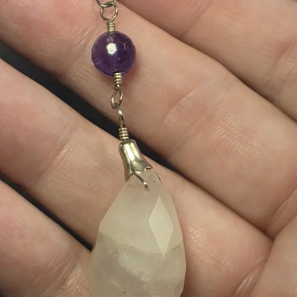 Vintage Sterling Silver Gemstone Pendant Necklace with Quartz Crystal 271 - Picture 7 of 10